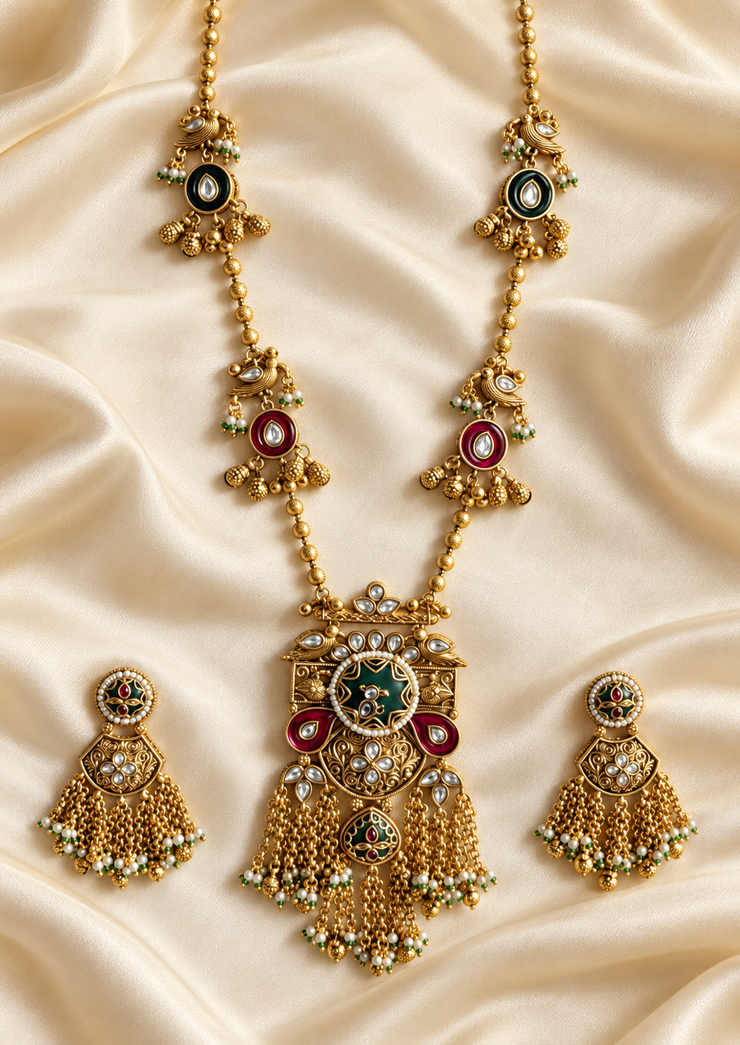 Heritage Floral Link Tassel Necklace Set — AI-styled studio view; compare with original photograph