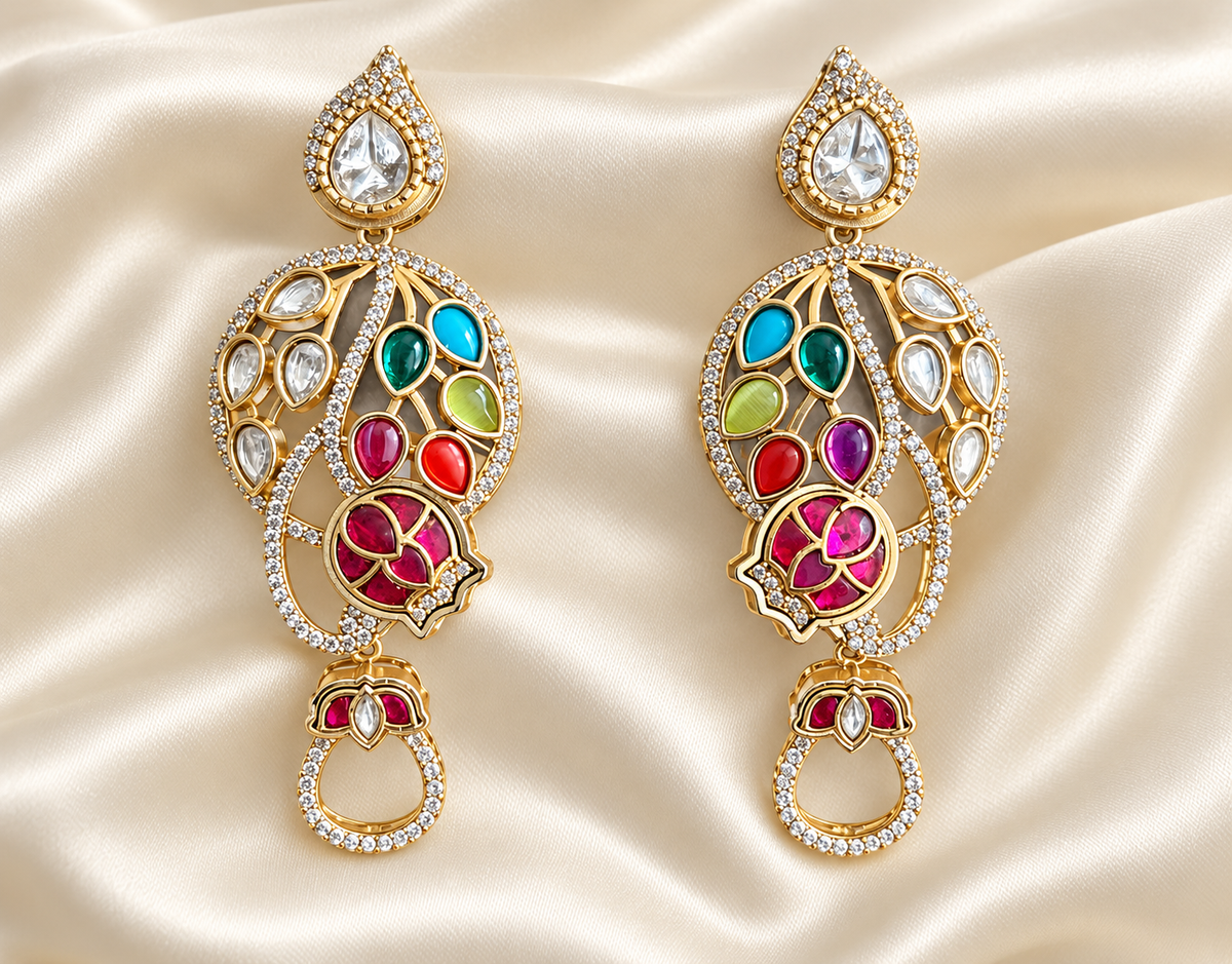 Fusion Multicolour Cluster Hoop Earrings — AI-styled studio view; compare with original photograph