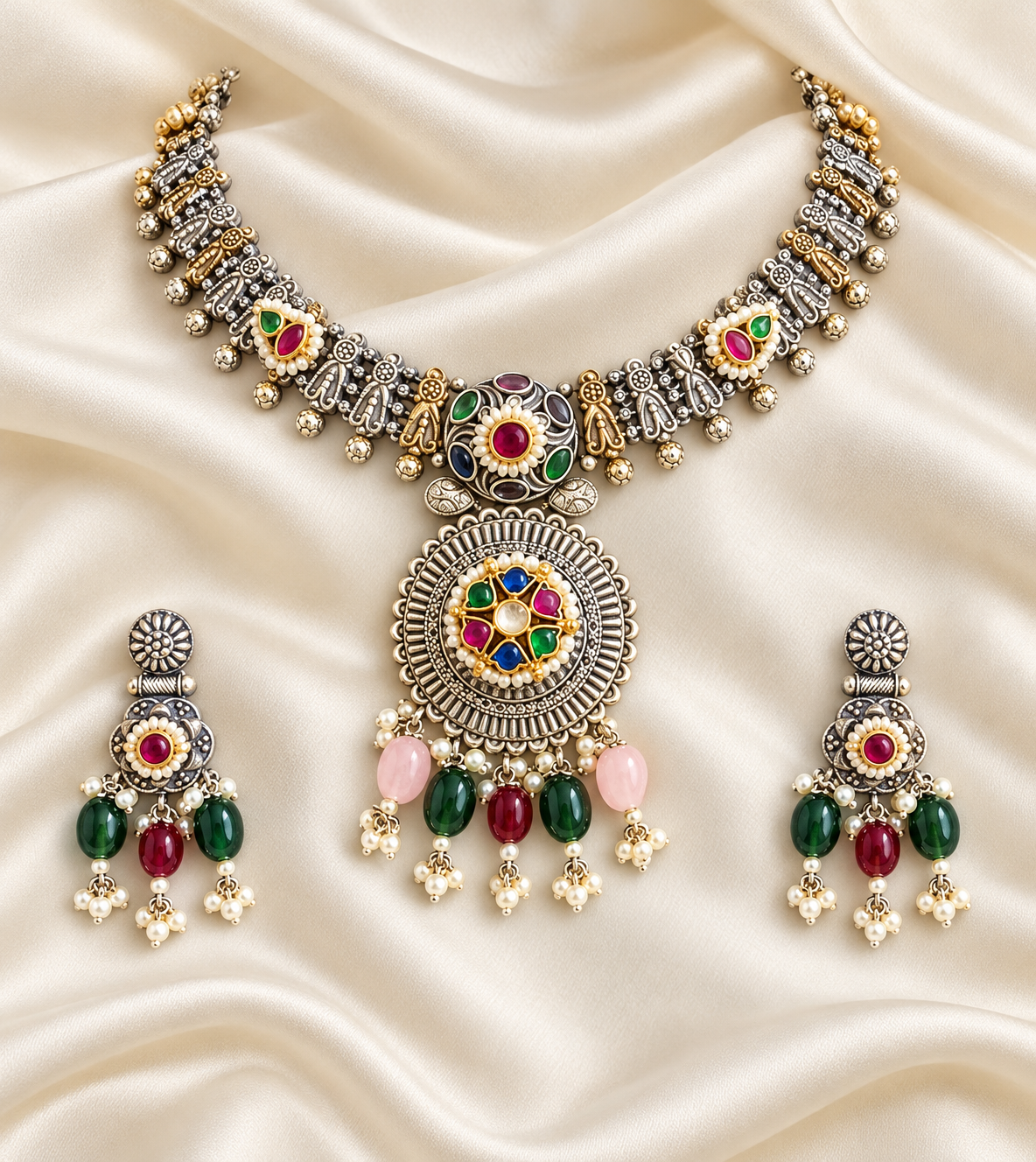 Fusion Bead Fringe Pendant Set — AI-styled studio view; compare with original photograph