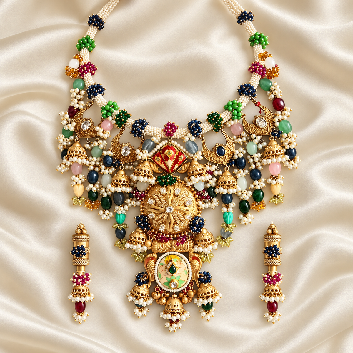 Fusion Multicolour Temple Statement Set — AI-styled studio view; compare with original photograph