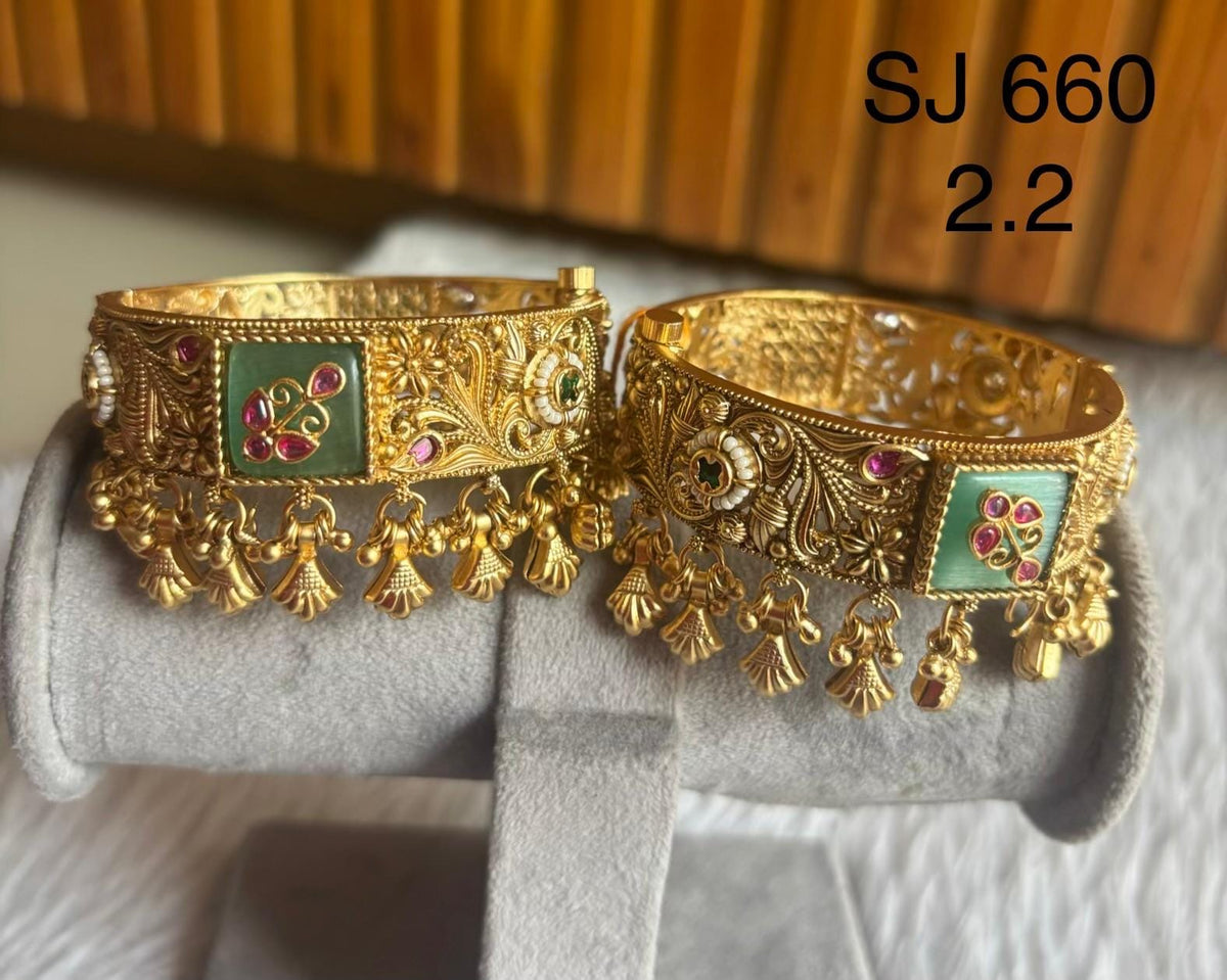 Kundan Green Panel Tassel Bangle Set — original client product photograph