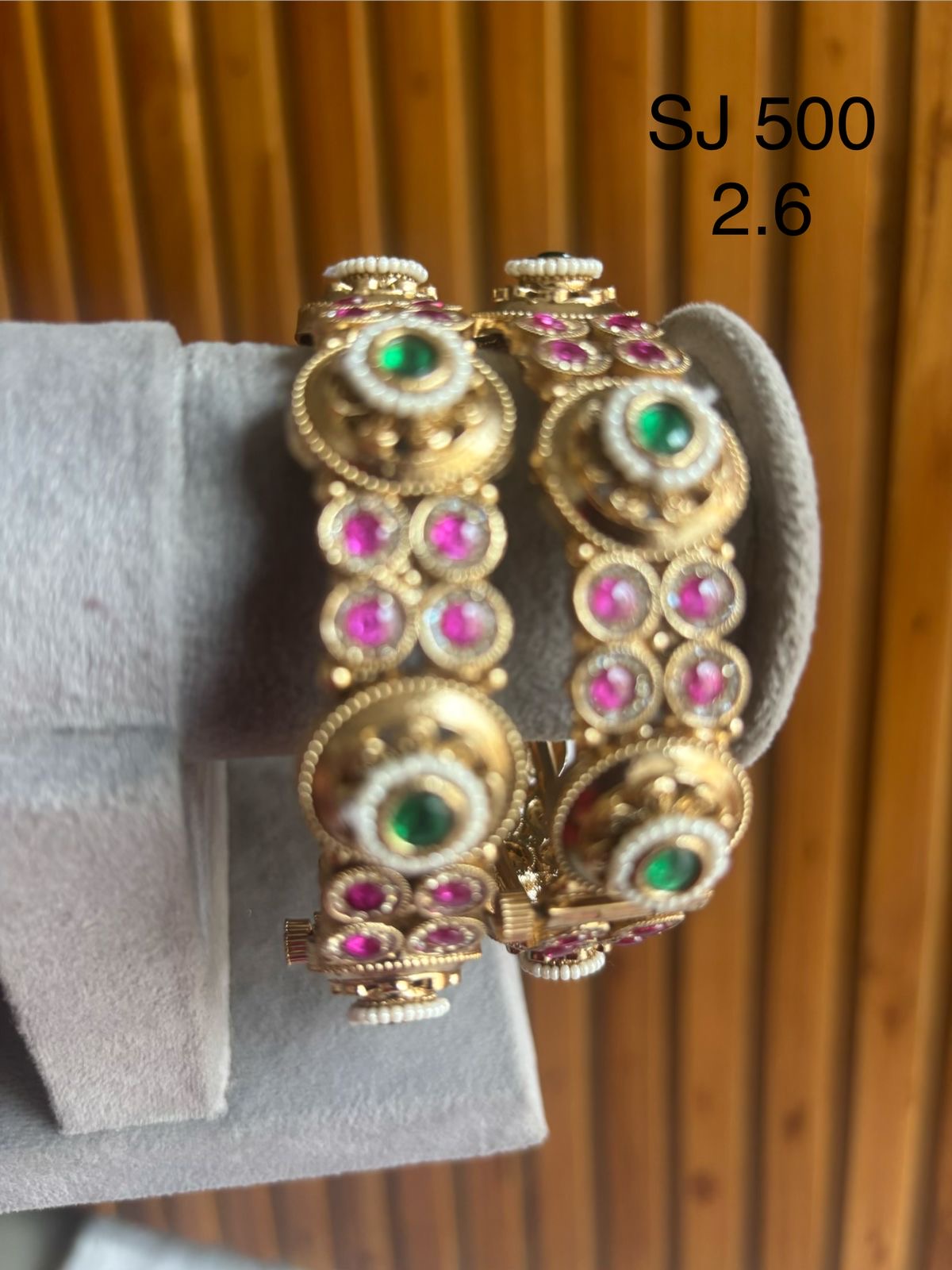 Kundan Green & Pink Medallion Bangle Set — original client product photograph