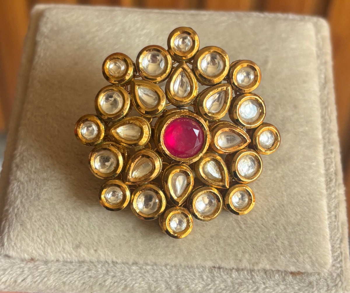 Brass material  one gram polish Kundan ring