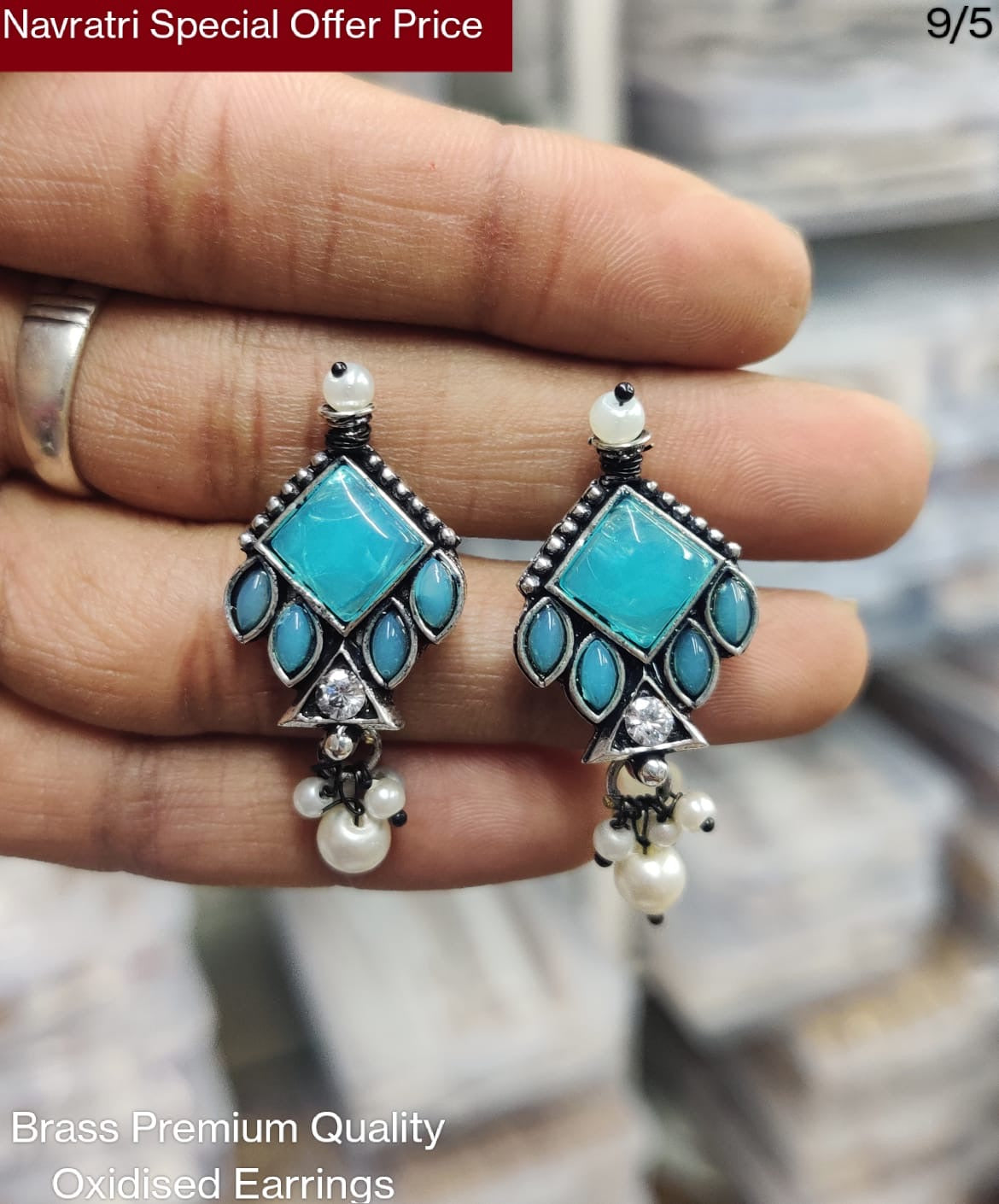 Blue Geometric Drop Earrings — original product photograph