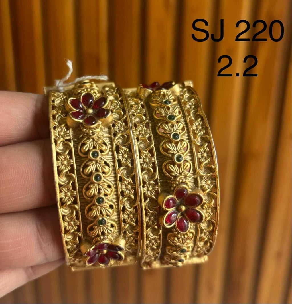 Kundan Flower Vine Red Accent Bangle Set — original client product photograph