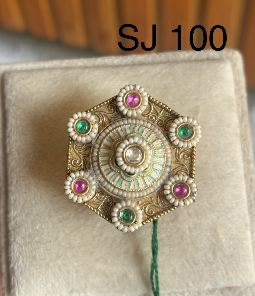 Brass material  one gram polish Kundan ring
