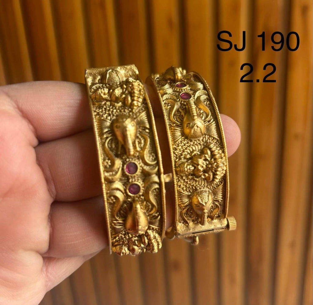 Kundan Temple Motif Pink Accent Bangle Set — original client product photograph