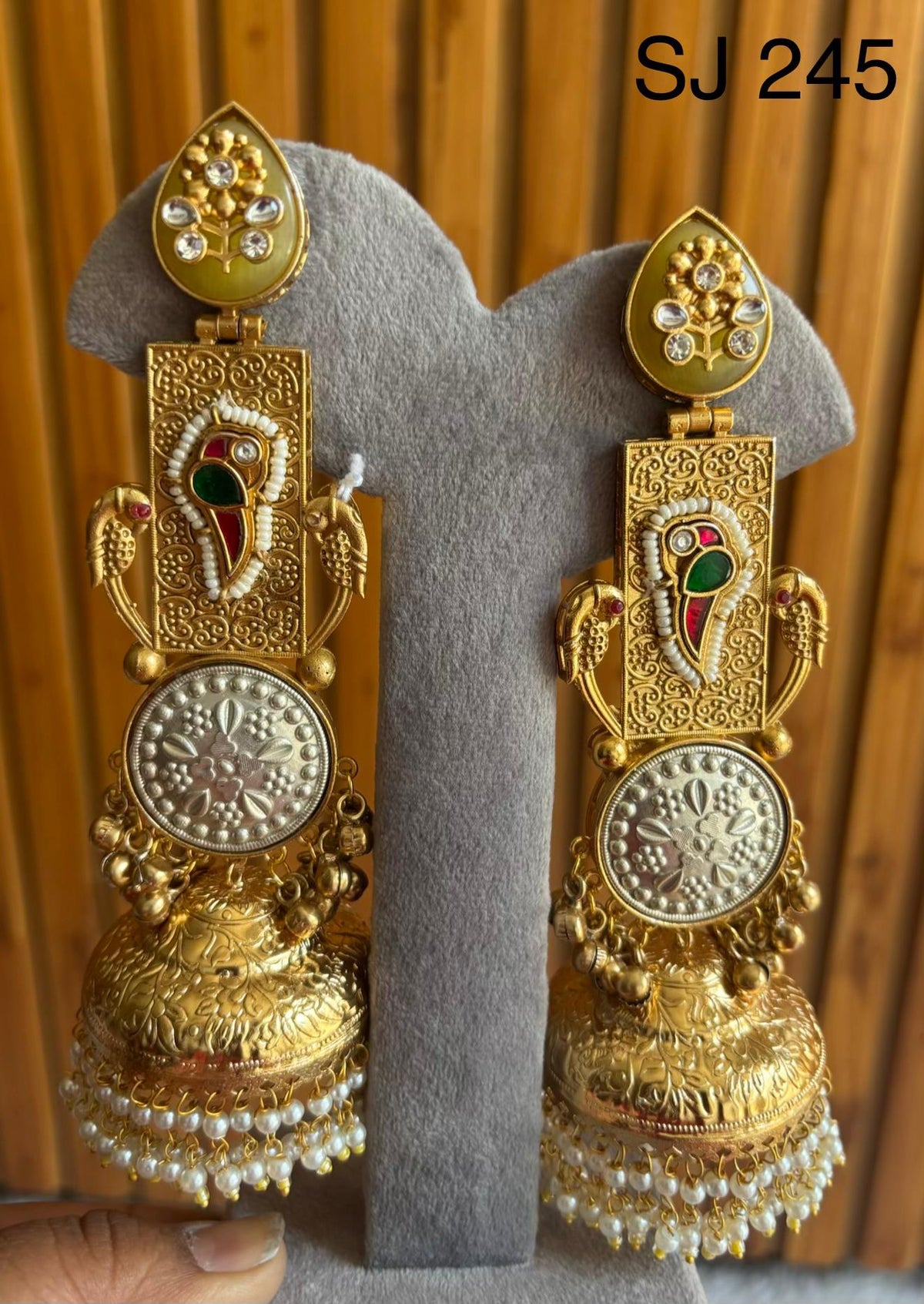 Fusion Peacock Coin Jhumka Earrings — original product photograph