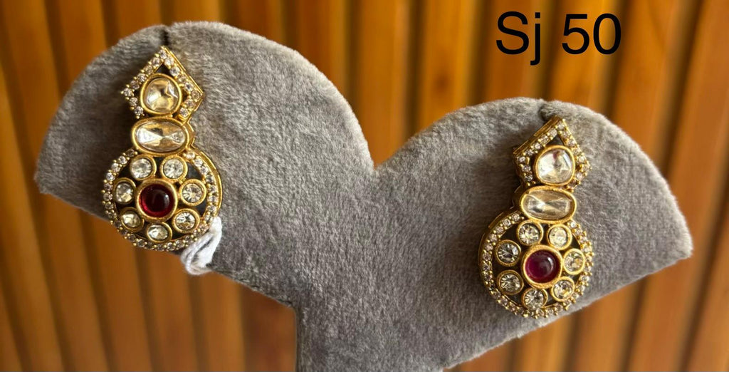 Fusion Red Accent Peacock Stud Earrings — original product photograph