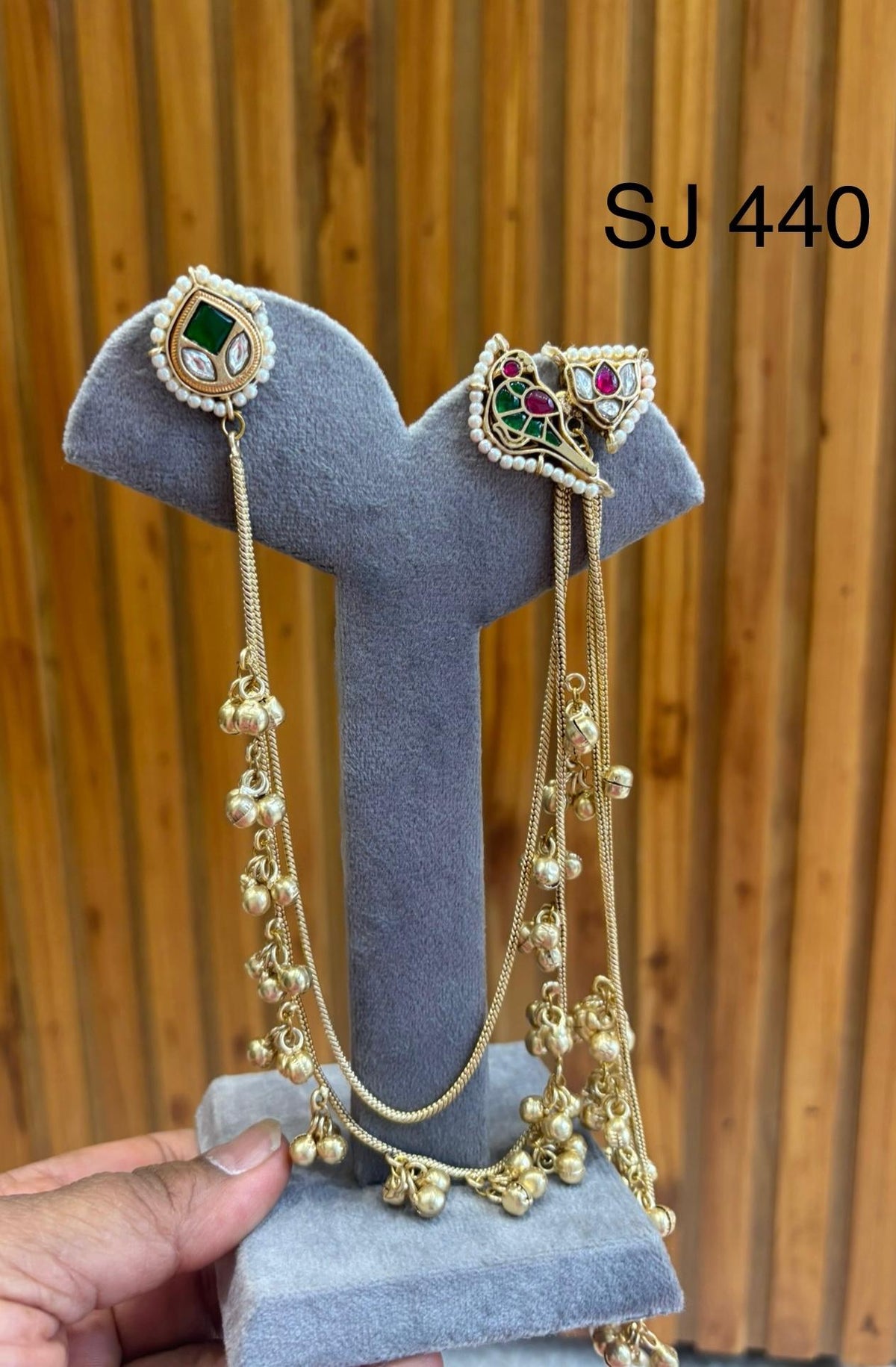 Fusion Green Motif Chain Earrings — original product photograph