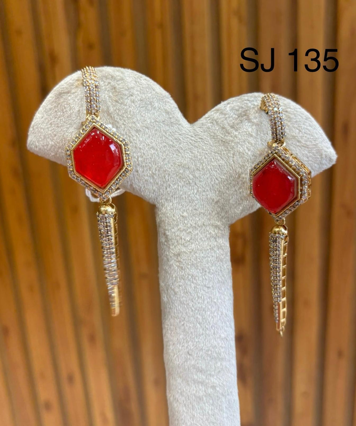 Fusion Red Geometric Drop Earrings — original product photograph