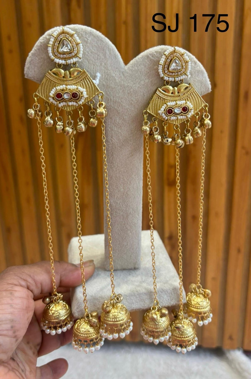 Fusion Clear Stone Chain Jhumka Earrings — original product photograph