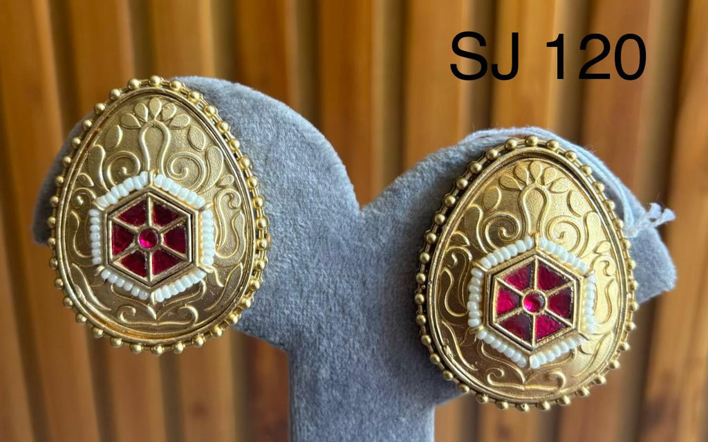 Fusion Red Geometric Oval Stud Earrings — original product photograph