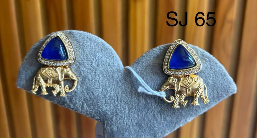Fusion Blue Triangle Elephant Earrings — original product photograph