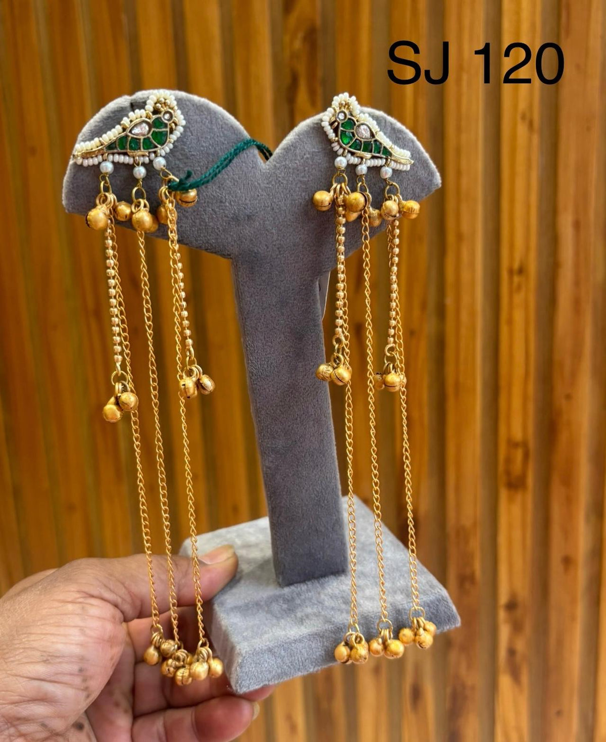 Fusion Green Half-Moon Chain Earrings — original product photograph