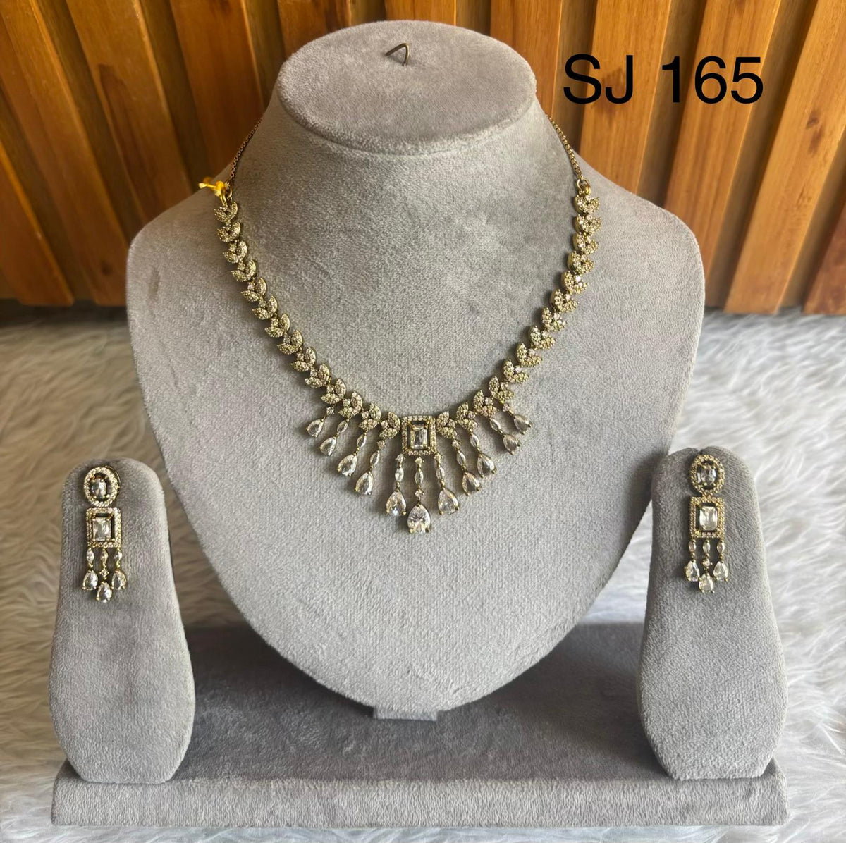 American Diamond-Style Gold-Tone Baguette Fan Necklace Set — original client product photograph