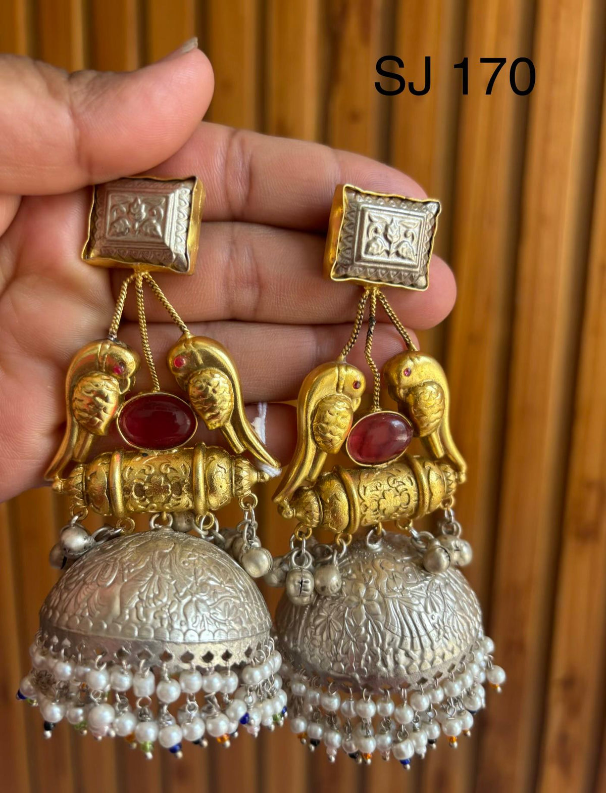Fusion Peacock Silver-Tone Jhumka Earrings — original product photograph