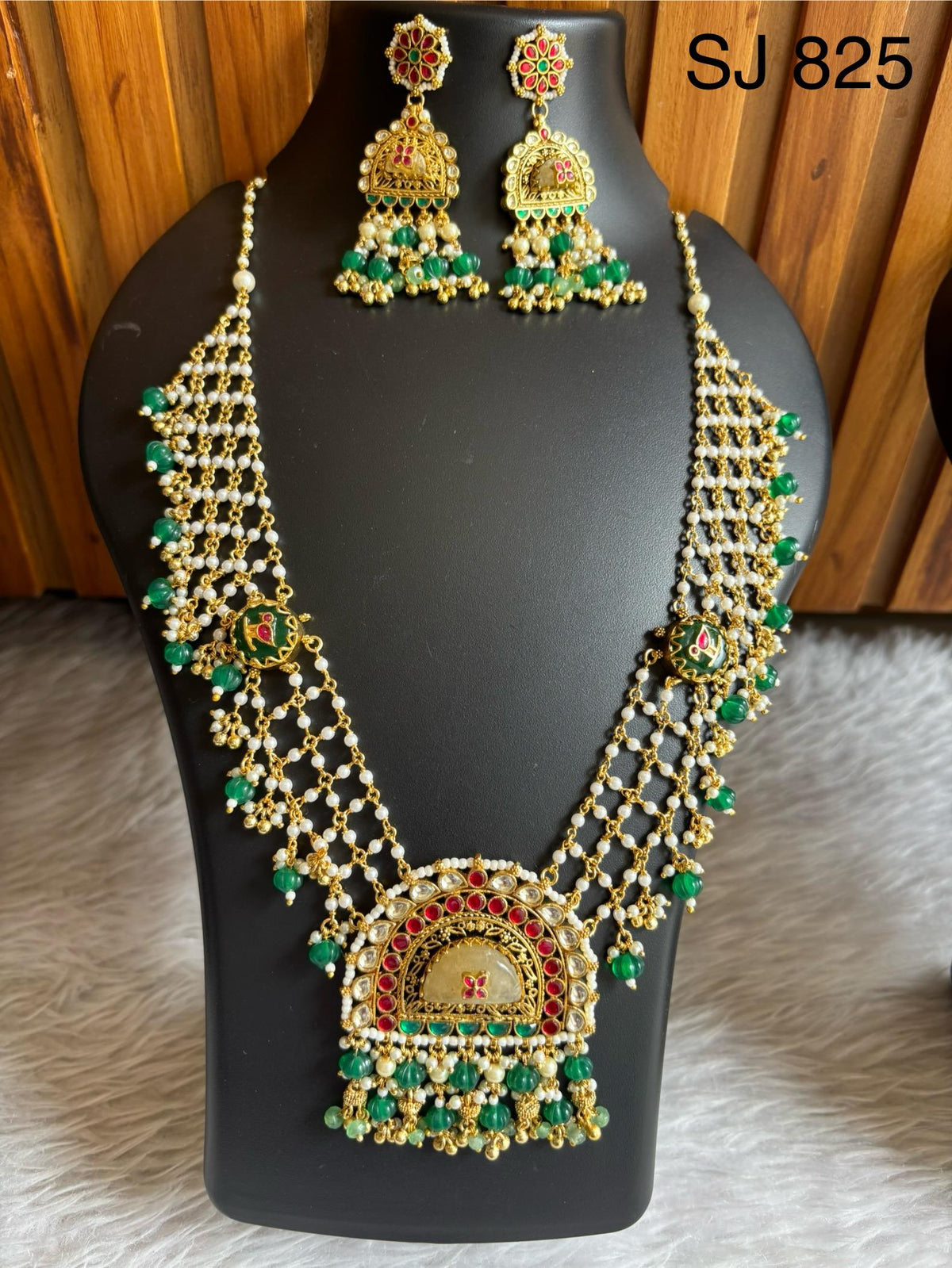 Kundan Green Bead Layered Necklace Set — original product photograph