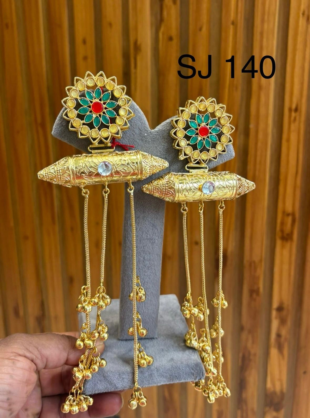 Fusion Green Floral Chain Tassel Earrings — original product photograph