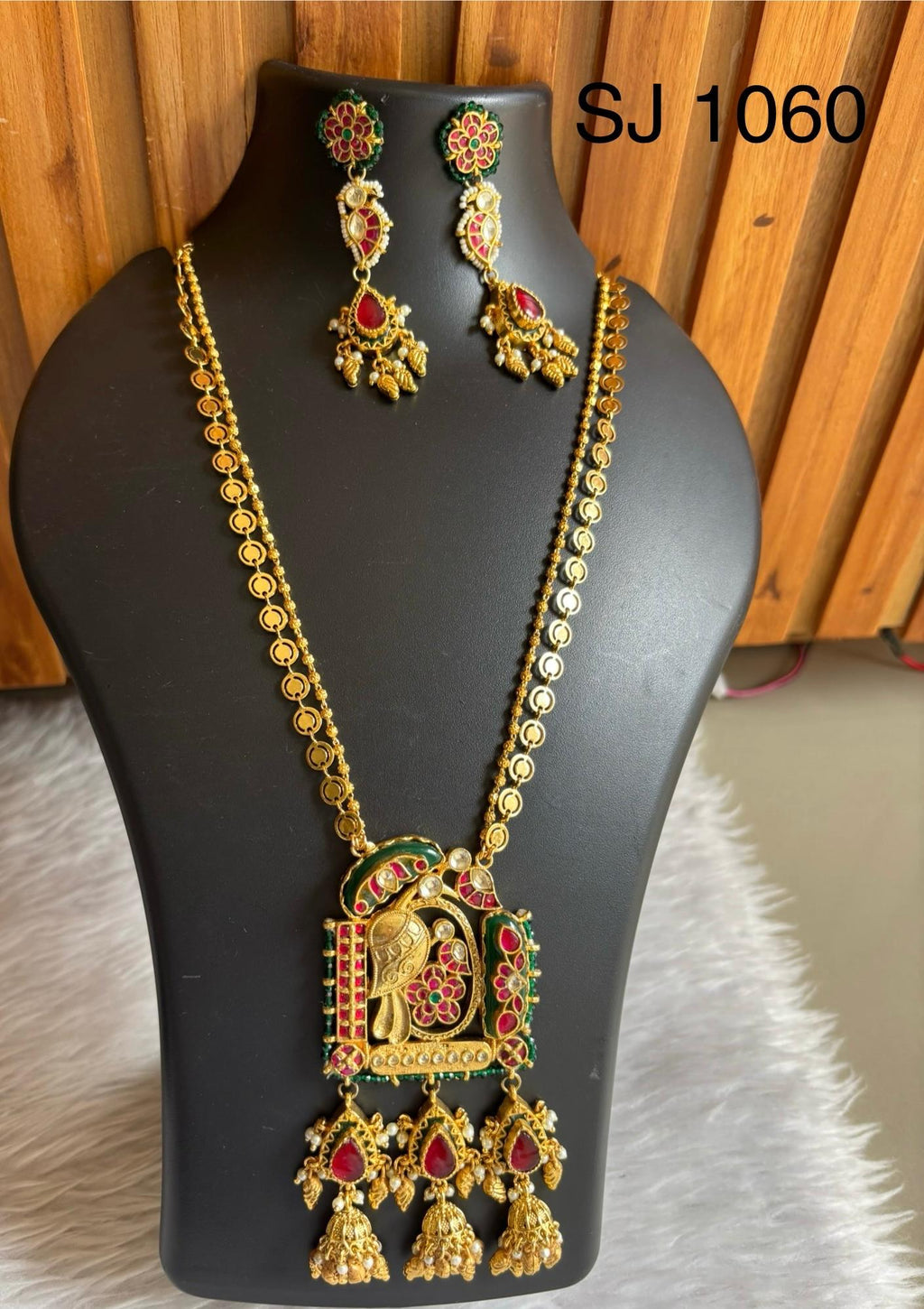 Kundan Temple Motif Long Necklace Set — original product photograph