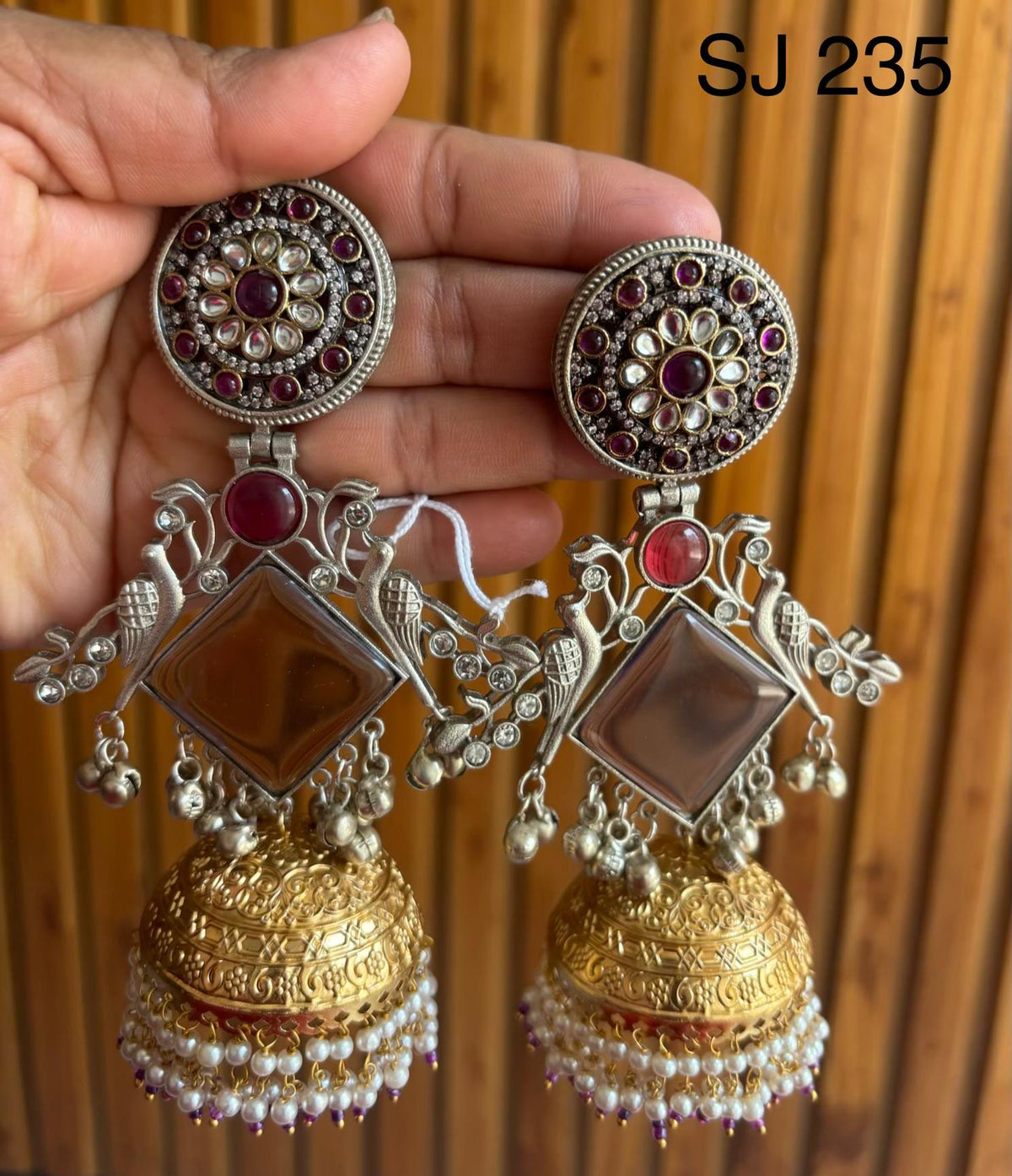 Fusion Mirror & Jhumka Drop Earrings — original product photograph