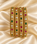 Antique Geometric Panel Bangle Set — AI-styled studio view; compare with original photograph