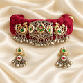 Fusion Pink Thread Floral Choker Set — AI-styled studio view; compare with original photograph