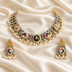 Fusion Floral Crescent Necklace Set — AI-styled studio view; compare with original photograph