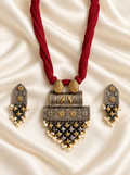 Fusion Red Cord Temple Pendant Set — AI-styled studio view; compare with original photograph