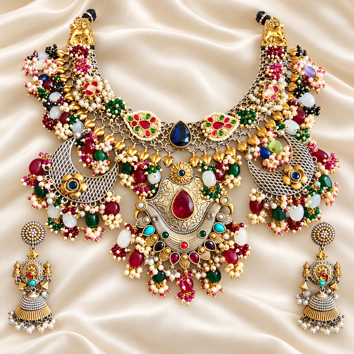Fusion Multicolour Bridal Statement Set — AI-styled studio view; compare with original photograph