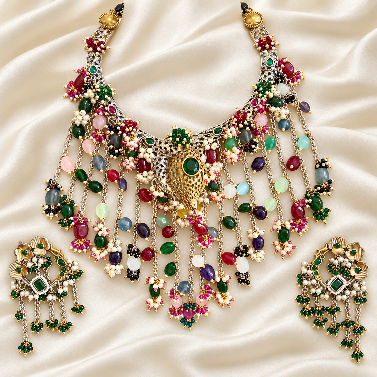 Fusion Multicolour Layered Bead Set — AI-styled studio view; compare with original photograph