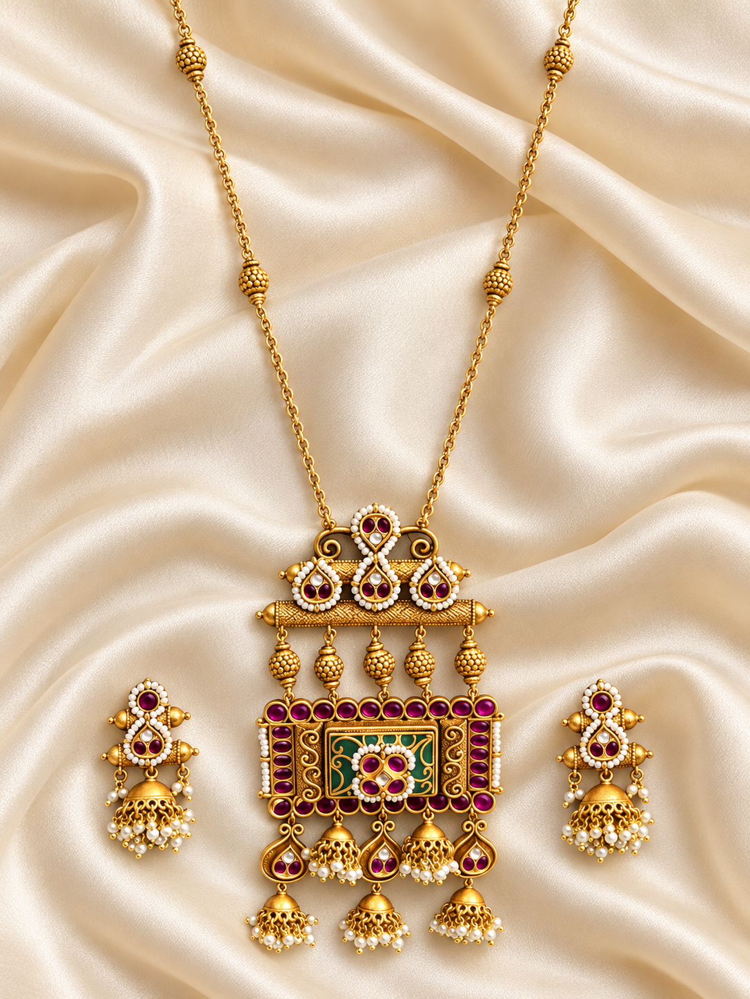 Heritage Temple Panel Pendant Set — AI-styled studio view; compare with original photograph