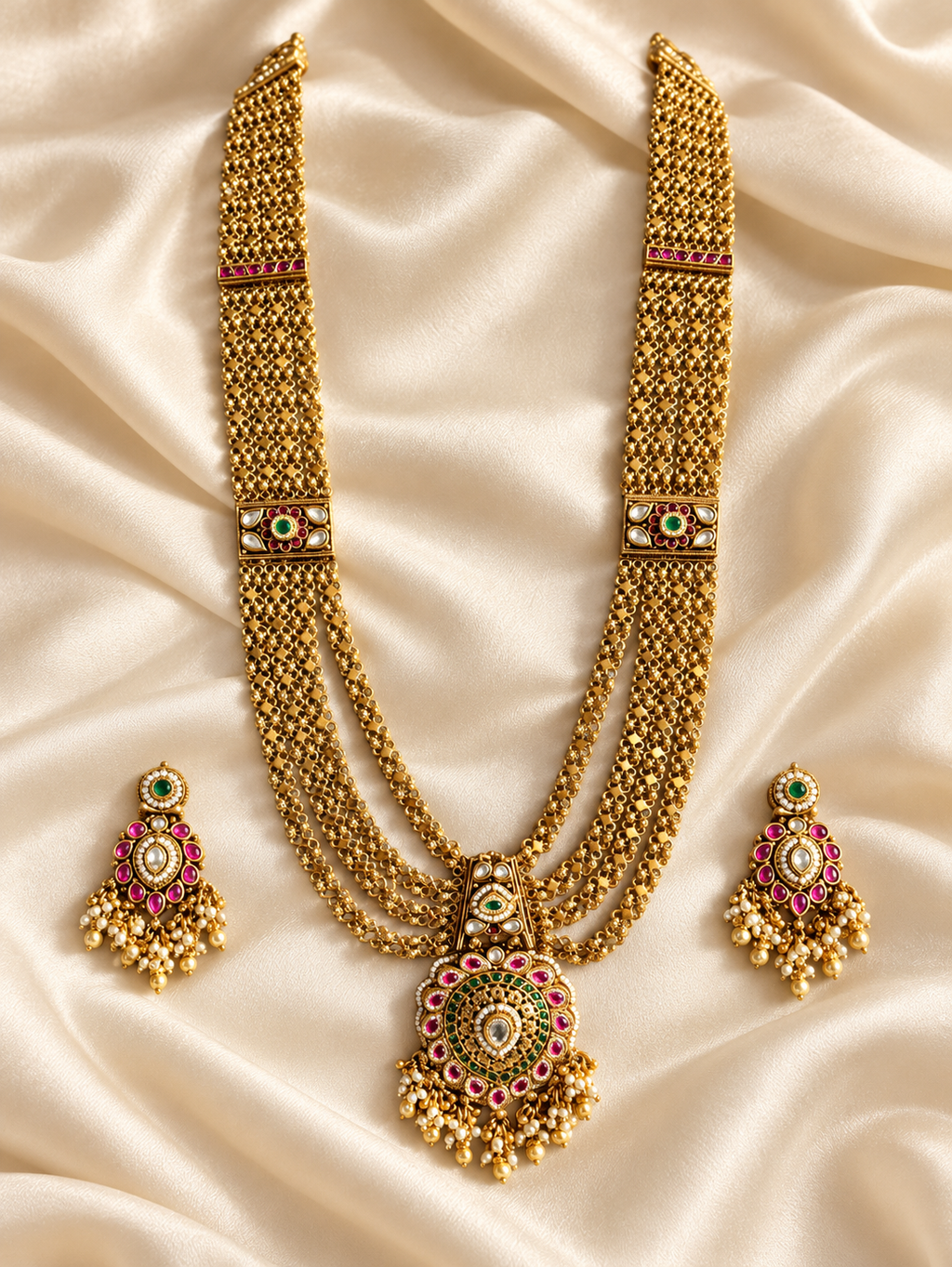 Heritage Layered Chain Pendant Set — AI-styled studio view; compare with original photograph
