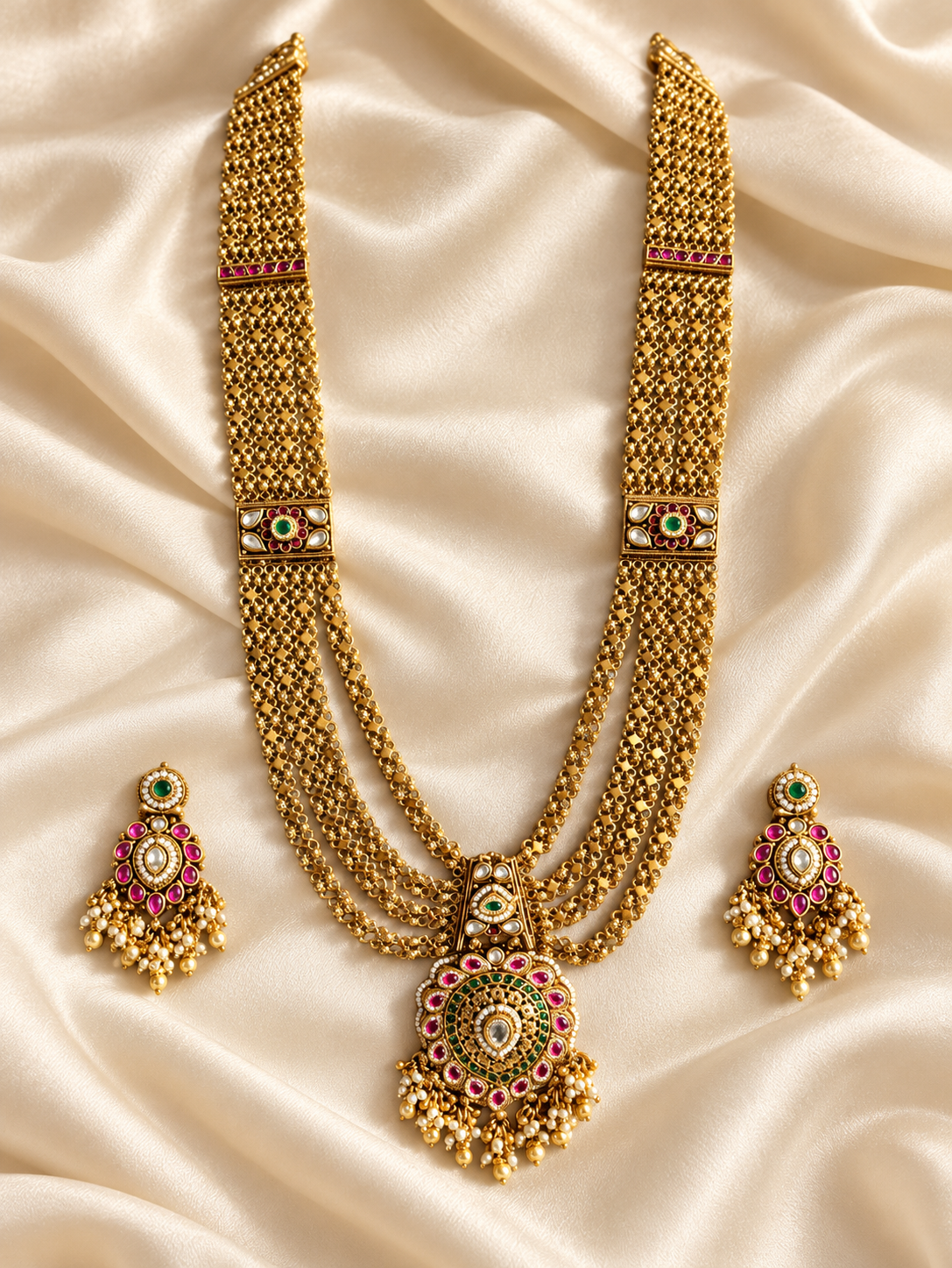 Heritage Layered Chain Pendant Set — AI-styled studio view; compare with original photograph
