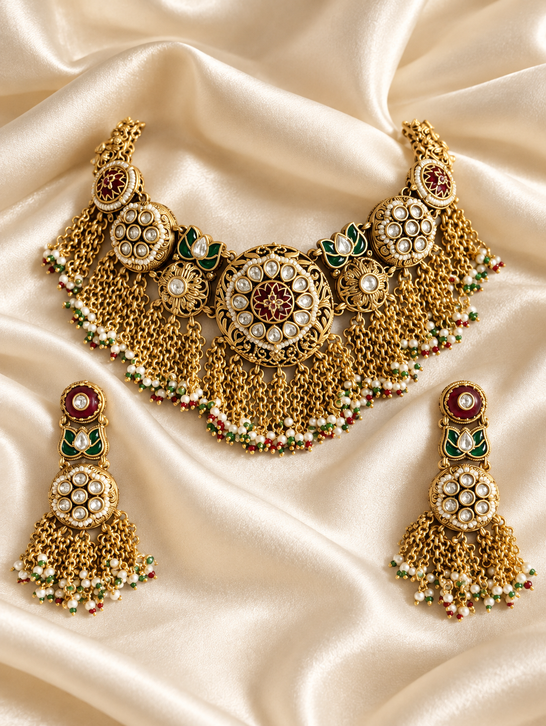 Heritage Fan Motif Choker Set — AI-styled studio view; compare with original photograph