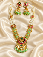 Kundan White Bead Green Pendant Set — AI-styled studio view; compare with original photograph