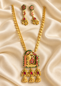 Kundan Temple Motif Long Necklace Set — AI-styled studio view; compare with original photograph