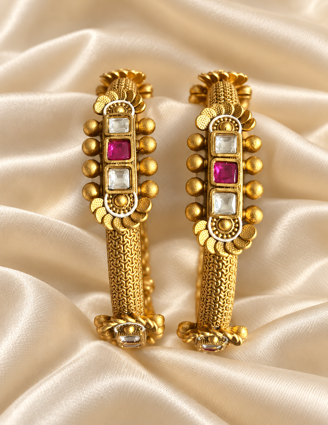 Antique Red Square Motif Bangles — AI-styled studio view; compare with original photograph