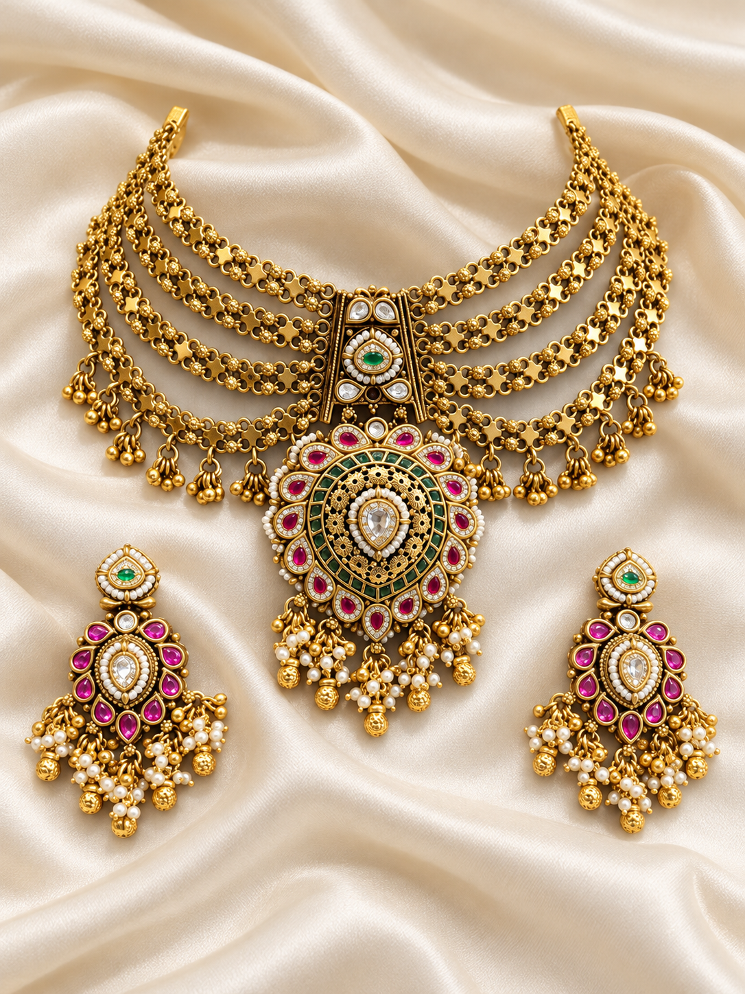 Heritage Layered Chain Choker Set — AI-styled studio view; compare with original photograph