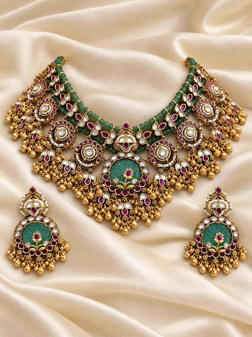 Heritage Green Floral Statement Set — AI-styled studio view; compare with original photograph