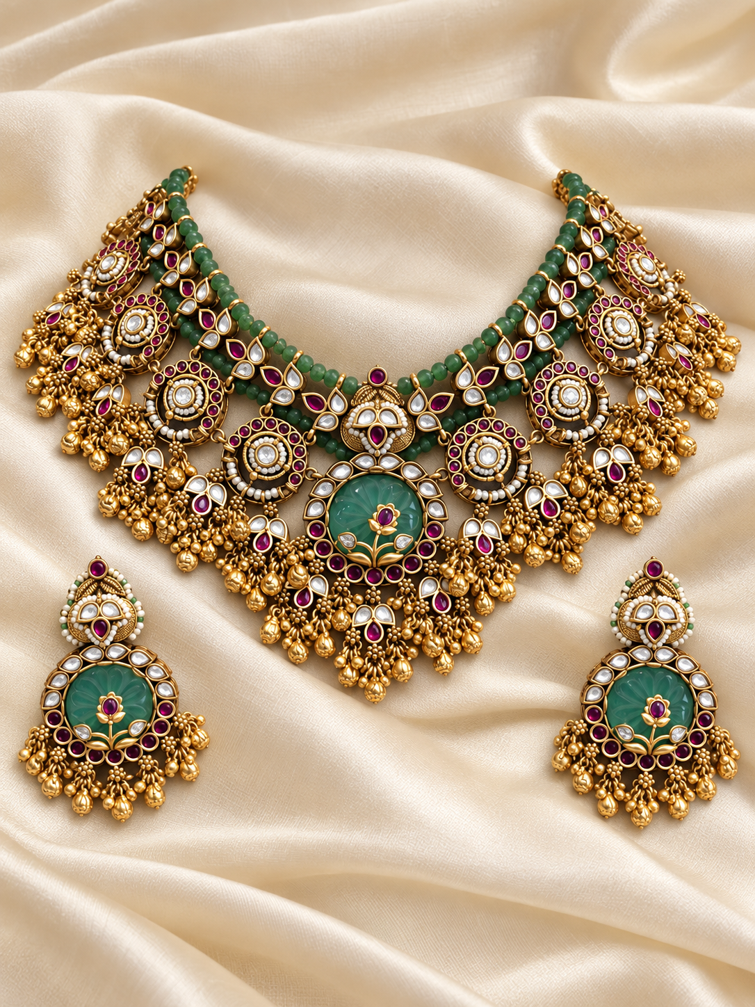 Heritage Green Floral Statement Set — AI-styled studio view; compare with original photograph