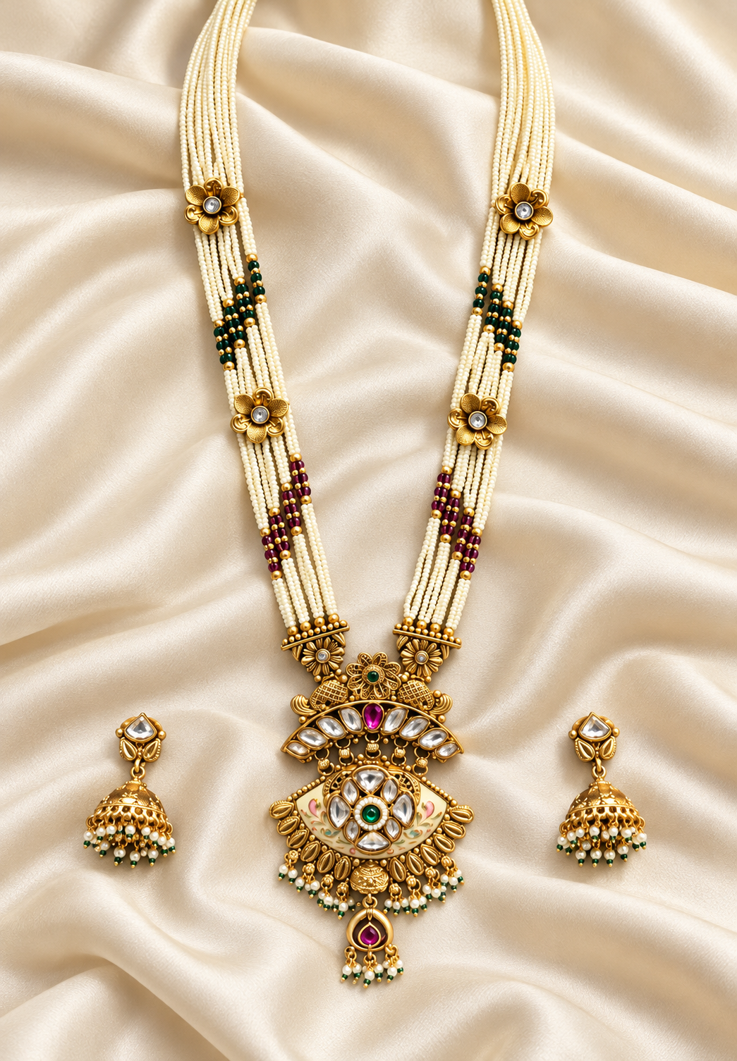 Heritage White Strand Pendant Set — AI-styled studio view; compare with original photograph