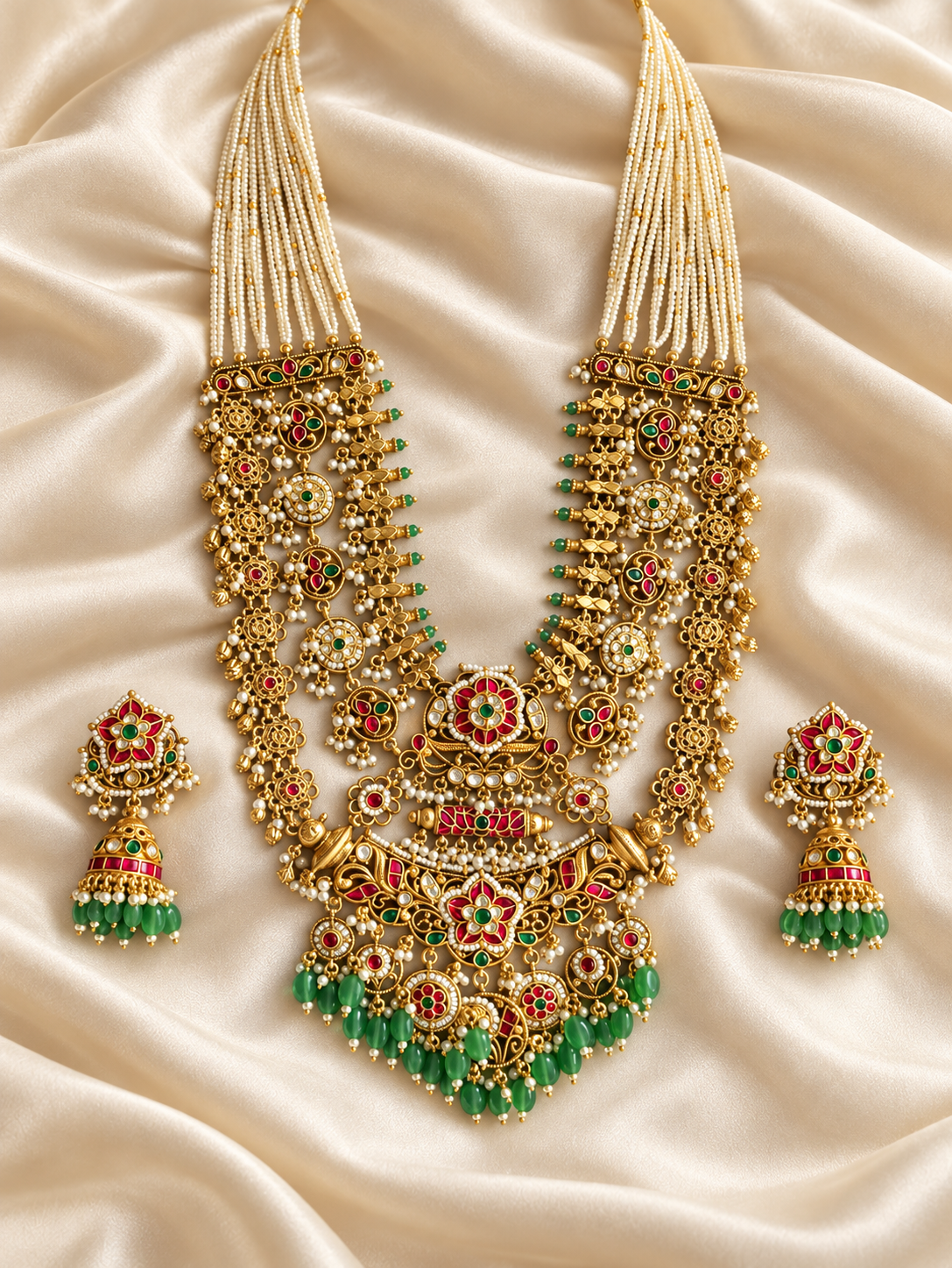 Heritage Multi-Layer Bead Necklace Set — AI-styled studio view; compare with original photograph