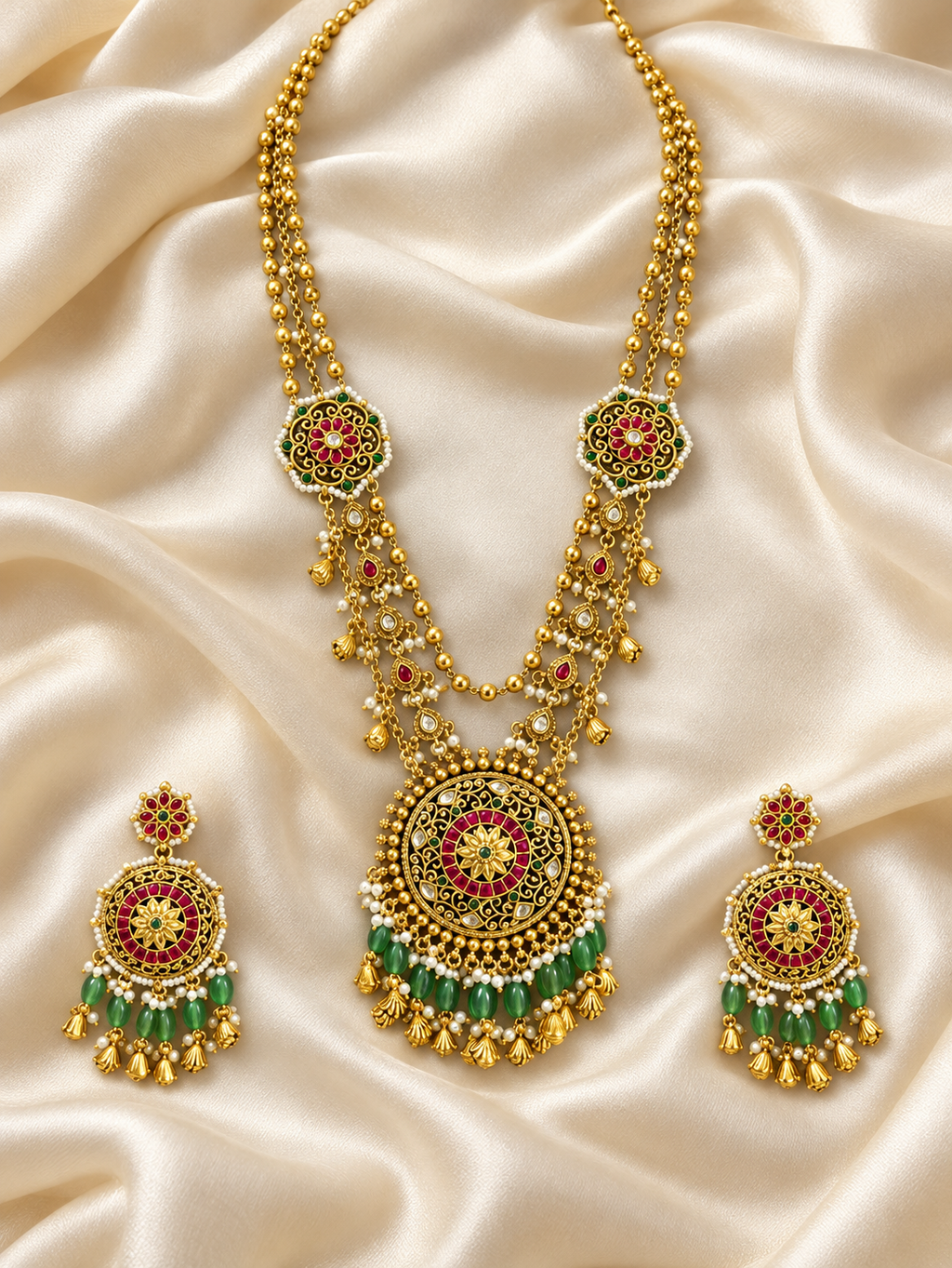 Heritage Round Green Pendant Set — AI-styled studio view; compare with original photograph