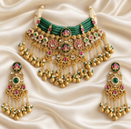 Heritage Green Bead Fringe Choker Set — AI-styled studio view; compare with original photograph