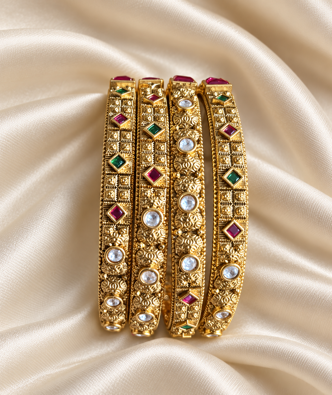 Antique Clear Stone Lattice Bangles — AI-styled studio view; compare with original photograph