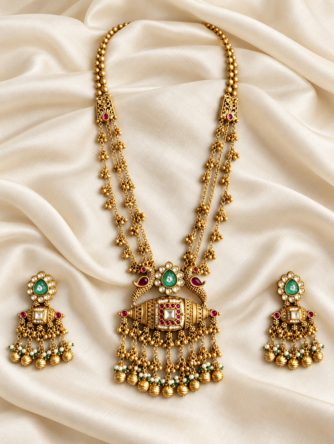 Heritage Long Temple Pendant Set — AI-styled studio view; compare with original photograph