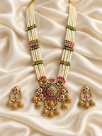 Heritage White Bead Floral Pendant Set — AI-styled studio view; compare with original photograph