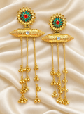 Fusion Green Floral Chain Tassel Earrings — AI-styled studio view; compare with original photograph
