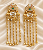 Fusion Red & Green Bell Tassel Earrings — AI-styled studio view; compare with original photograph